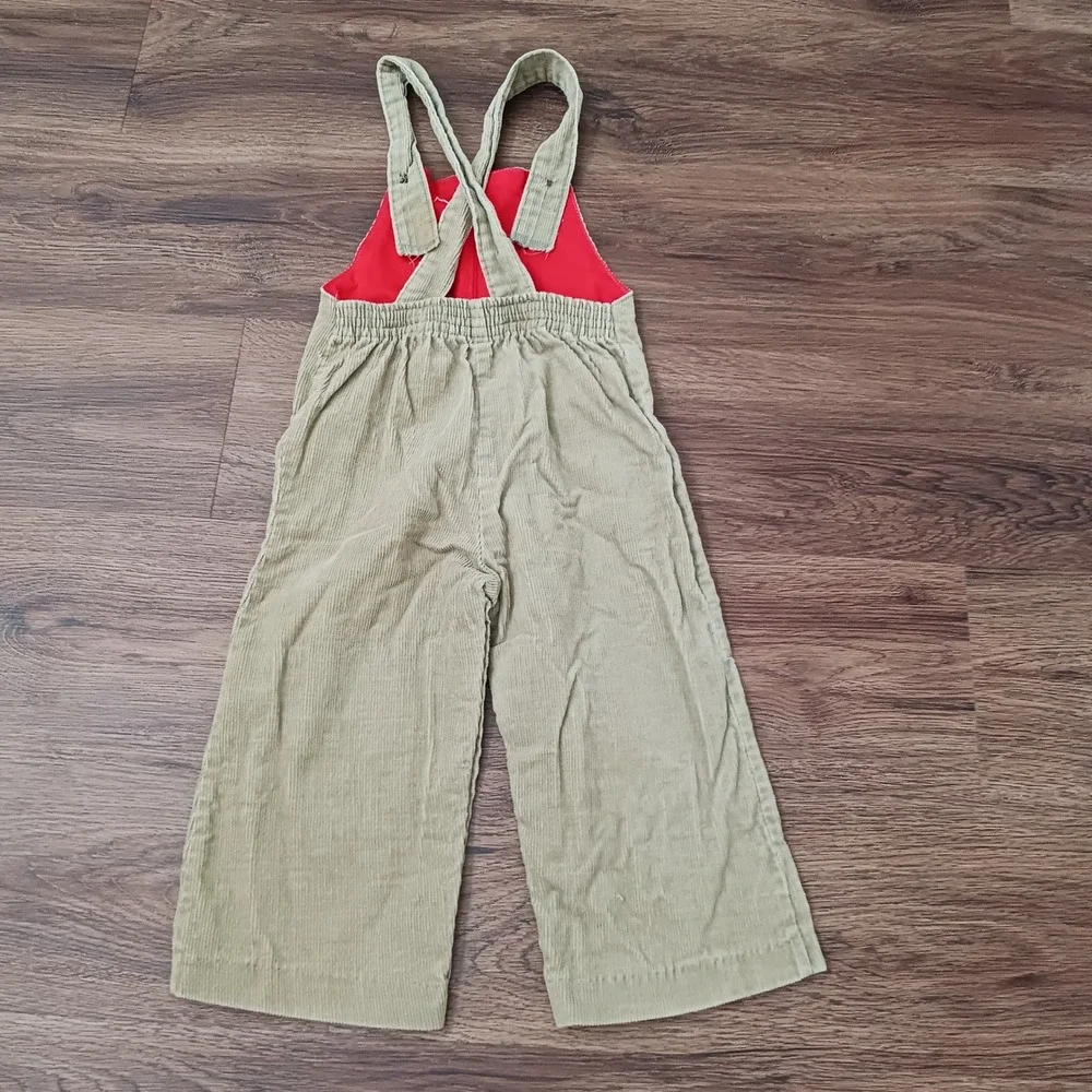 Vintage Crawler Tan Corduroy Car Overalls Red Trim 18 Months 5584 3655A